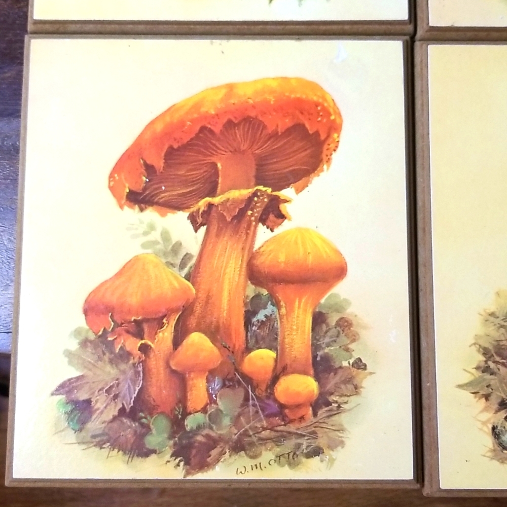 Vintage W.M. Otto MCM 1970's Mushroom Wood Plaques-Set of 4 - Picture 4 of 9